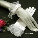10" ivory wrist bridal gloves,sheer organza ribbon pearl wedding gloves 14i