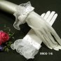 10" ivory wrist bridal gloves,sheer organza ribbon pearl wedding gloves 14i