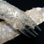Elbow satin ivory fingerless bridal gloves,french lace pearl wedding gloves 4i