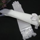 16" Long satin white bridal gloves,french lace pearl wedding gloves 27w