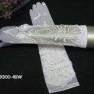 14.5"satin elbow white bridal gloves,french lace pearl wedding gloves 46w