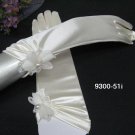 13.5"satin elbow ivory bridal gloves,floral organza pearl wedding gloves 51i