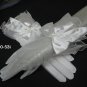 10.5" wrist ivory sheer organza pearl bridal gloves,ribbon bow tie wedding gloves 53i