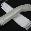 15" wrist white sheer organza pearl french lace bridal gloves,wedding gloves 14w