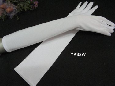 17" long opera simple white bridal glove,plain Lycra shine wedding gloves 38w
