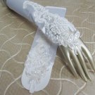 13" french lace bride bridesmaid fingerless glove, ivory pearl elbow wedding gloves 44i