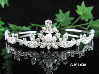 Bride, Wedding Tiara Pearl Swarovski Crystals and Rhinestones Headband Regal Crown S1438