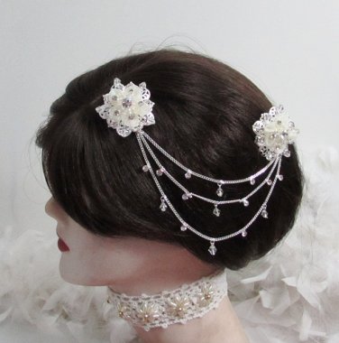 Bride, bridesmaid Wedding Alloy Silver Hair Comb,Organza Floral Crystal Rhinestones Clip #1579