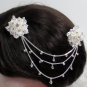 Bride, bridesmaid Wedding Alloy Silver Hair Comb,Organza Floral Crystal Rhinestones Clip #1579