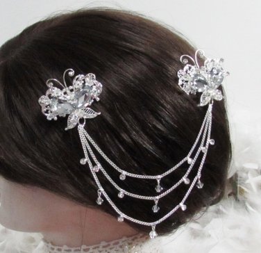 Bridal Tiara ,bridesmaid Wedding Silver Comb,Butterfly Crystal Rhinestones Bride Clip #1586