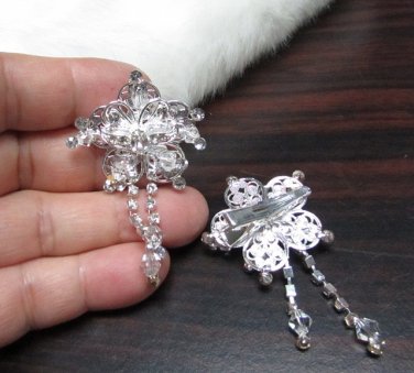Bridal Tiara ,bridesmaid Wedding Silver Comb,Small Floral Comb,Rhinestones Pair Of Bride Clip #1770
