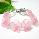 handmade floral pink pattern seed bead open end bracelet#1315p