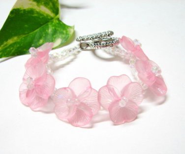 handmade floral pink pattern seed bead open end bracelet#1315p