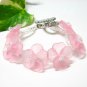 handmade floral pink pattern seed bead open end bracelet#1315p