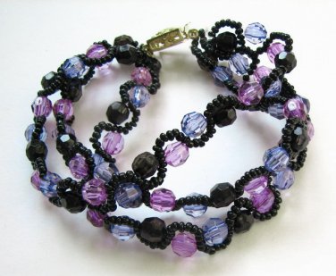 handmade purple pattern 3 strings seed beaded open end bracelet#1301pu