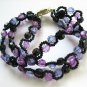 handmade purple pattern 3 strings seed beaded open end bracelet#1301pu