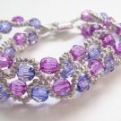 handmade purple pattern 2 strings seed beaded open end bracelet#1303 pu