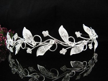 Sparkling Silver Plated Crystal and Rhinestone Leaf Accented Bridal Tiara 3788s