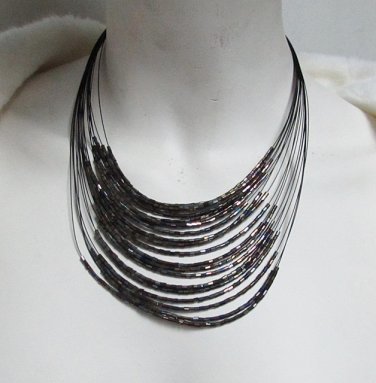 Acrylic Plastic Floating Wave Airy Irregular Multi strand Pattern Crochet Choker Necklace#pn14 ABbk