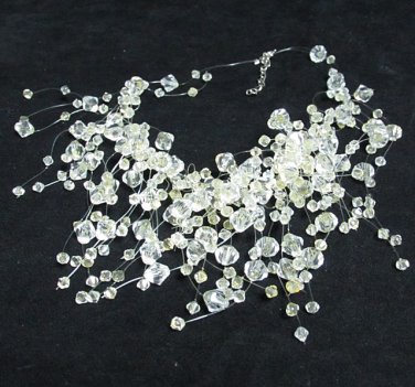 Acrylic Plastic Floating Wave Airy Irregular Multi strand Pattern Crochet Choker Necklace#pn15 Ly