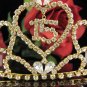 Huge Golden Sweet 15 Crystal Happy Birthday Tiara ;Delicate Sweetheart Crown Regal #57g