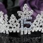 Silver Sweet 15 Crystal Happy Birthday Tiara ;Delicate Sweetheart Crown Regal #59