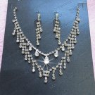 Silver Fashion Jewelry;Teardrop Bridal Necklace Set;Rhinestone Wedding Clip Earring Necklace #3197