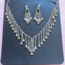 Silver Fashion Jewelry set; Bridal Necklace Set;Rhinestone Wedding Clip Earring Necklace #3745