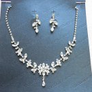 Silver Fashion Jewelry set; Bridal Necklace Set;Rhinestone Wedding Clip Earring Necklace #1434