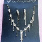 Silver Fashion Jewelry set; Bridal Necklace Set;Rhinestone Wedding Clip Earring Necklace #1499
