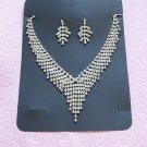 Silver Fashion Jewelry set; Bridal Necklace Set;Rhinestone Wedding Clip Earring Necklace #mn2