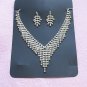 Silver Fashion Jewelry set; Bridal Necklace Set;Rhinestone Wedding Clip Earring Necklace #mn2