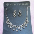 Silver Fashion Jewelry set; Bridal Necklace Set;Rhinestone Wedding Clip Earring Necklace set #64