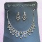 Silver Fashion Jewelry set; Bridal Necklace Set;Rhinestone Wedding Clip Earring Necklace set #64