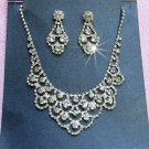 Silver Fashion Jewelry set; Bridal Necklace Set;Rhinestone Wedding Clip Earring Necklace set #191