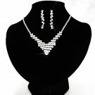 Silver Fashion Jewelry set; Bridal Necklace Set;Rhinestone Wedding clip Earring Necklace set #973
