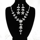 Silver Fashion Jewelry set; Bridal Necklace Set;Rhinestone Wedding Clip Earring Necklace #7956
