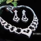 Silver Sweetheart Jewelry set; Bridal Necklace Set;Rhinestone Wedding Clip Earring Necklace #1132
