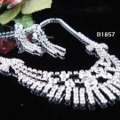 Silver elegance Jewelry set; Bridal Necklace Set;Rhinestone Wedding clip Earring Necklace #1857
