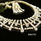 Golden elegance Jewelry set; Bridal Necklace Set;Rhinestone Wedding clip Earring Necklace #3077G