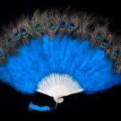 Coque Rooster Handmde Peacock eye & blue marabou feather Fan;Bridal Party Chandelle Fluffy Fan#4b