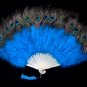 Coque Rooster Handmde Peacock eye & blue marabou feather Fan;Bridal Party Chandelle Fluffy Fan#4b