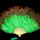 Coque Rooster Handmde Peacock eye & green marabou feather Fan;Bridal Party Chandelle Fluffy Fan#5gr