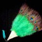 Coque Rooster Handmde Peacock eye & green marabou feather Fan;Bridal Party Chandelle Fluffy Fan#5gr