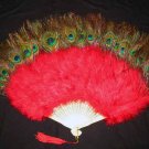 Coque Rooster Handmde Peacock eye & red marabou feather Fan;Bridal Party Chandelle Fluffy Fan#6r