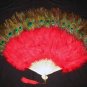 Coque Rooster Handmde Peacock eye & red marabou feather Fan;Bridal Party Chandelle Fluffy Fan#6r