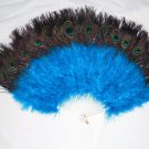 Coque Rooster Handmde Peacock eye & Blue marabou feather Fan;Bridal Party Chandelle Fluffy Fan#19