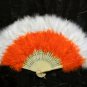 Handmade Rooster white orange marabou feather Fan;Bridal Party Chandelle Fluffy Fan#27