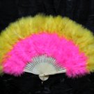Handmade Rooster yellow fuchsia marabou feather Fan;Bridal Party Chandelle Fluffy Fan#28