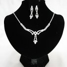 Silver Dangle Jewelry set; Bridal Necklace Set;Rhinestone Wedding Clip Earring Necklace #2386